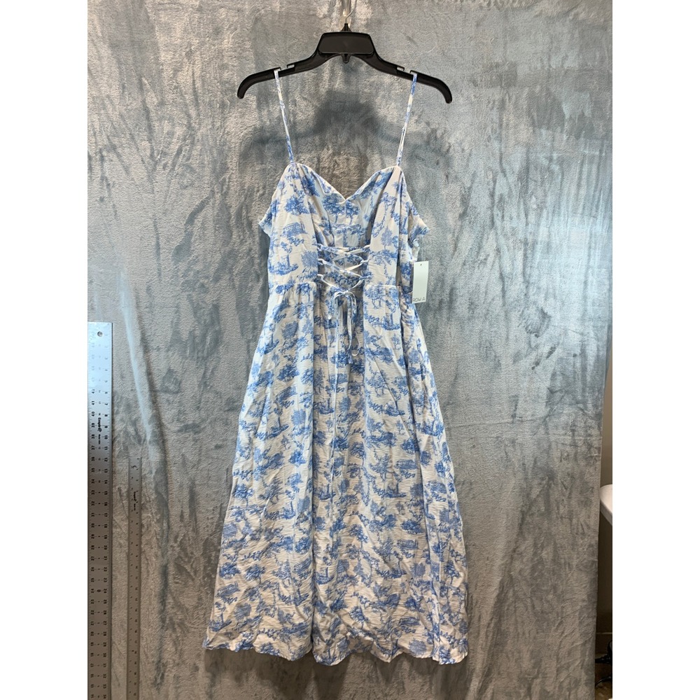 Row A Blue Toile De Jouy Corset Back Midi Dress Spring Blue XL NWT 26EV61YPII